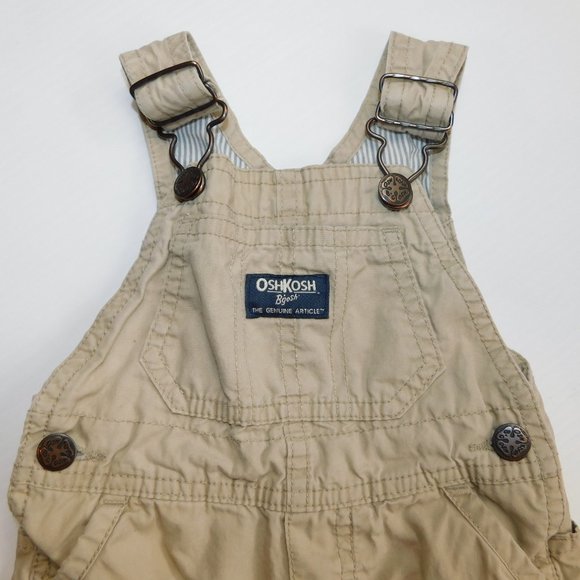 Oshkosh B'gosh Baby Boys 6-9 Months Tan  Stripe Lined Overalls with Roll Up Cuff - Picture 4 of 14